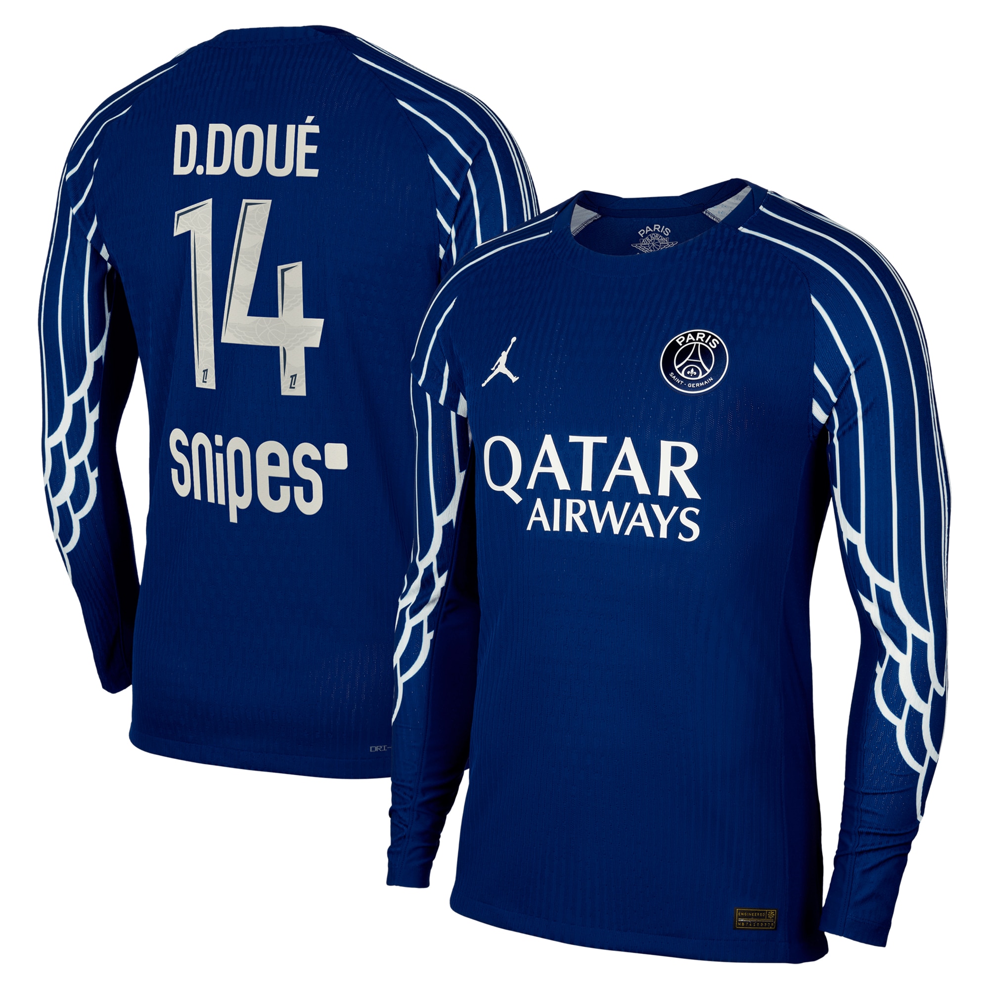 psg jordan fourth dri-fit adv match shirt 2024-25 – long sleeve – kids with d.doue 14 printing Kits Collection | Shop PSG Gear