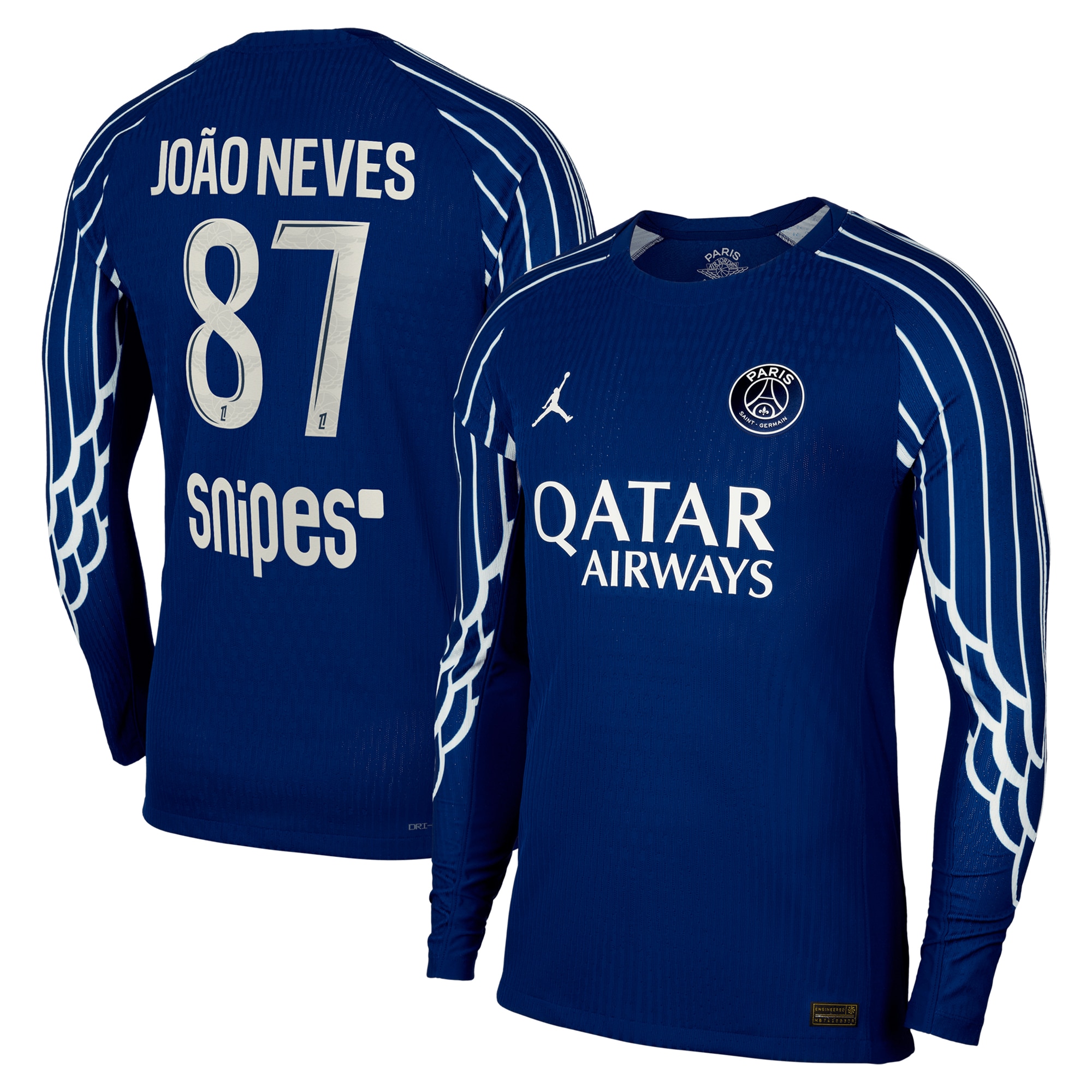 psg jordan fourth dri-fit adv match shirt 2024-25 – long sleeve – kids with joao neves 87 printing Kits Collection | Shop PSG Gear
