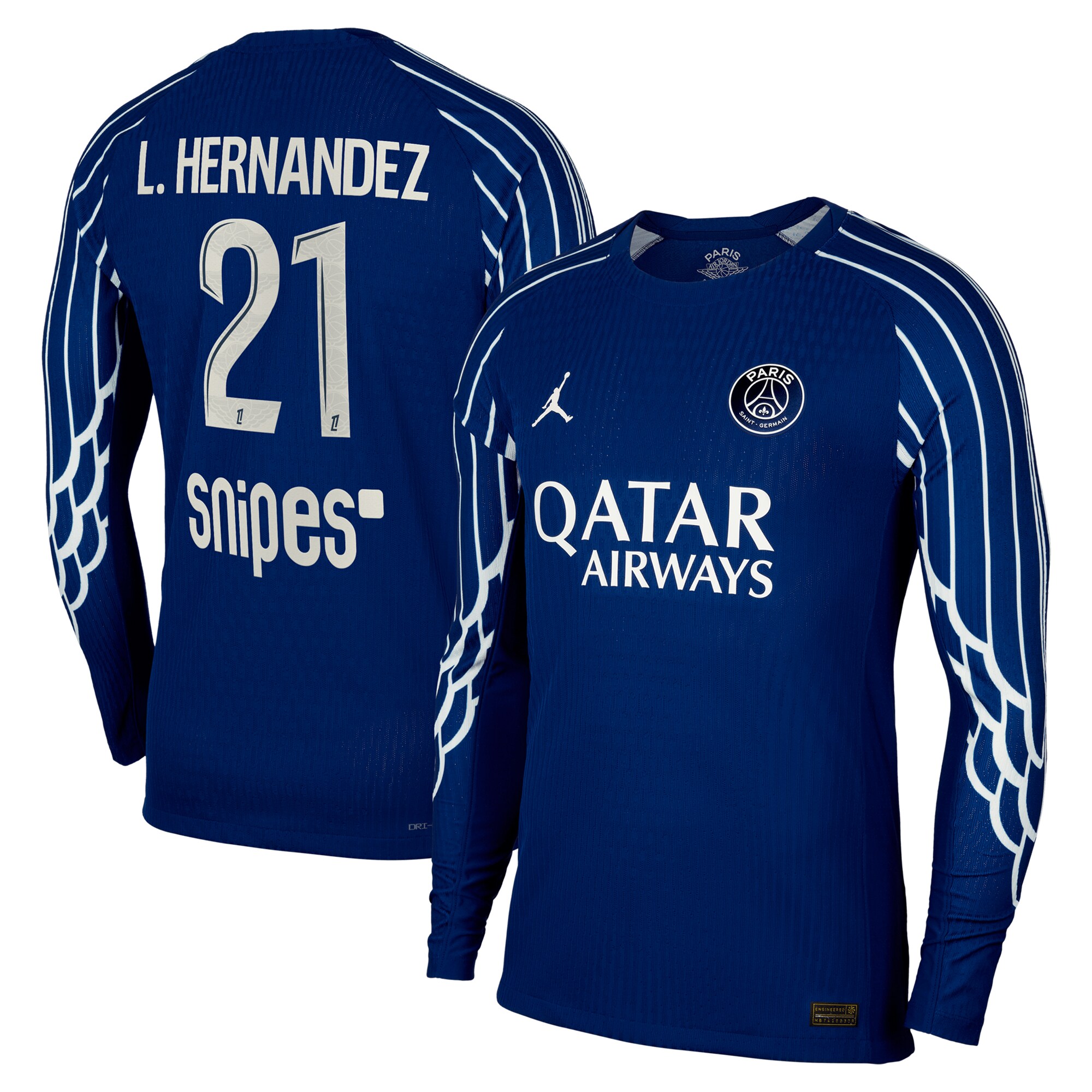 psg jordan fourth dri-fit adv match shirt 2024-25 – long sleeve – kids with l.hernandez 21 printing Kits Collection | Shop PSG Gear