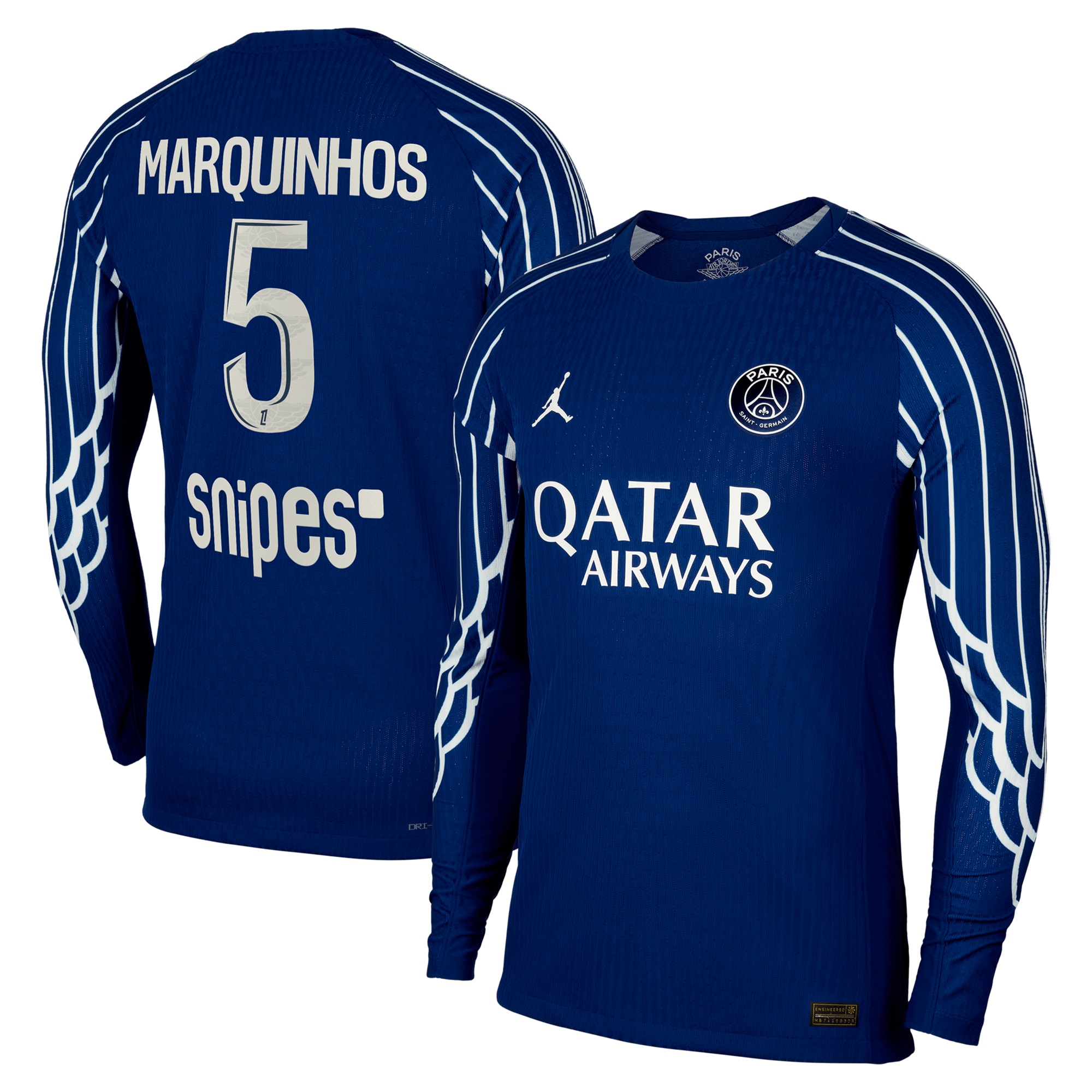 psg jordan fourth dri-fit adv match shirt 2024-25 – long sleeve – kids with marquinhos 5 printing Kits Collection | Shop PSG Gear