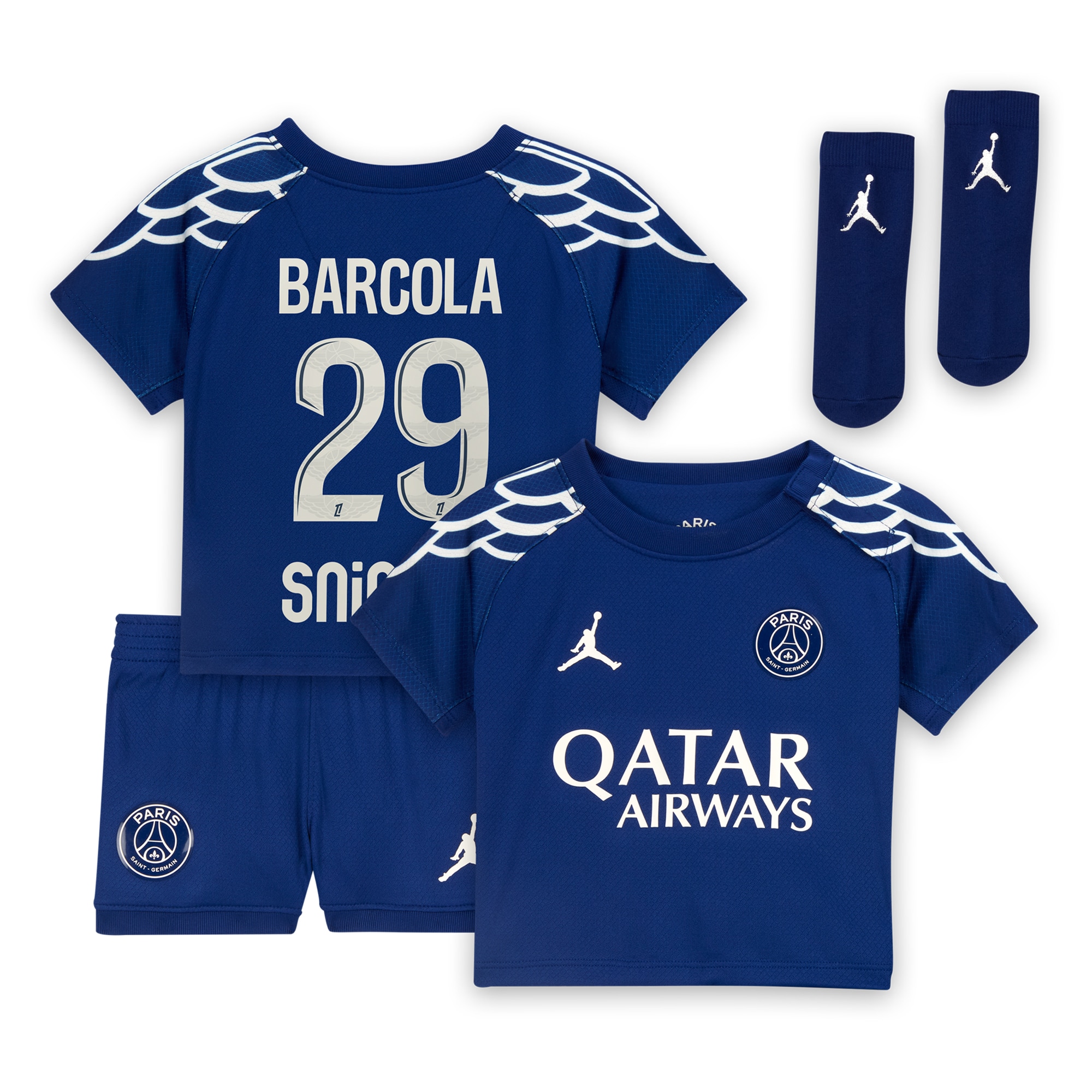 psg jordan fourth stadium kit 2024-25 – infant with barcola 29 printing Kits Collection | Shop PSG Gear
