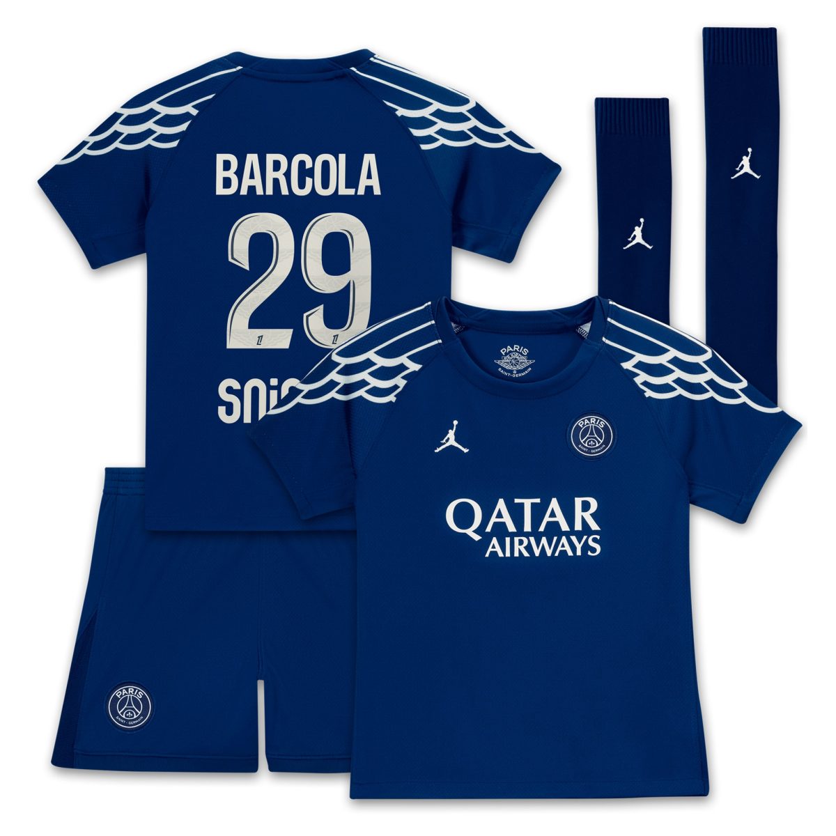 psg jordan fourth stadium kit 2024-25 – little kids with barcola 29 printing Kits Collection | Shop PSG Gear