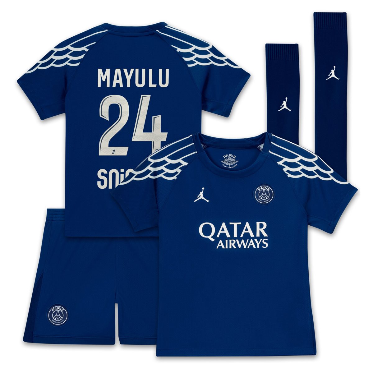 psg jordan fourth stadium kit 2024-25 – little kids with mayulu 24 printing Kits Collection | Shop PSG Gear