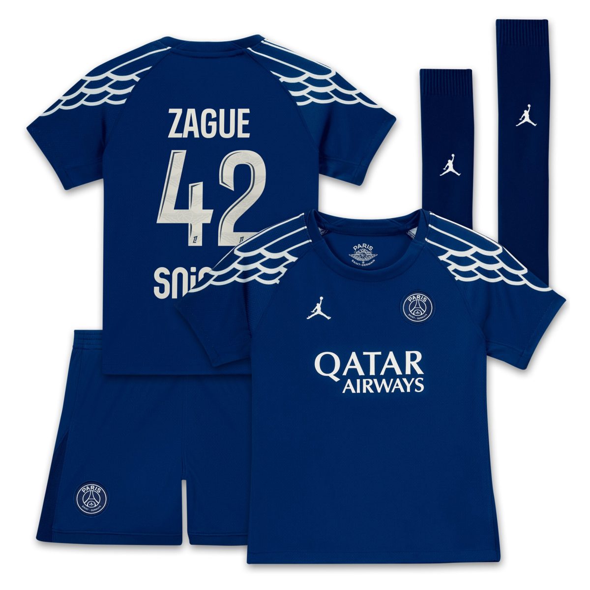 psg jordan fourth stadium kit 2024-25 – little kids with zague 42 printing Kits Collection | Shop PSG Gear