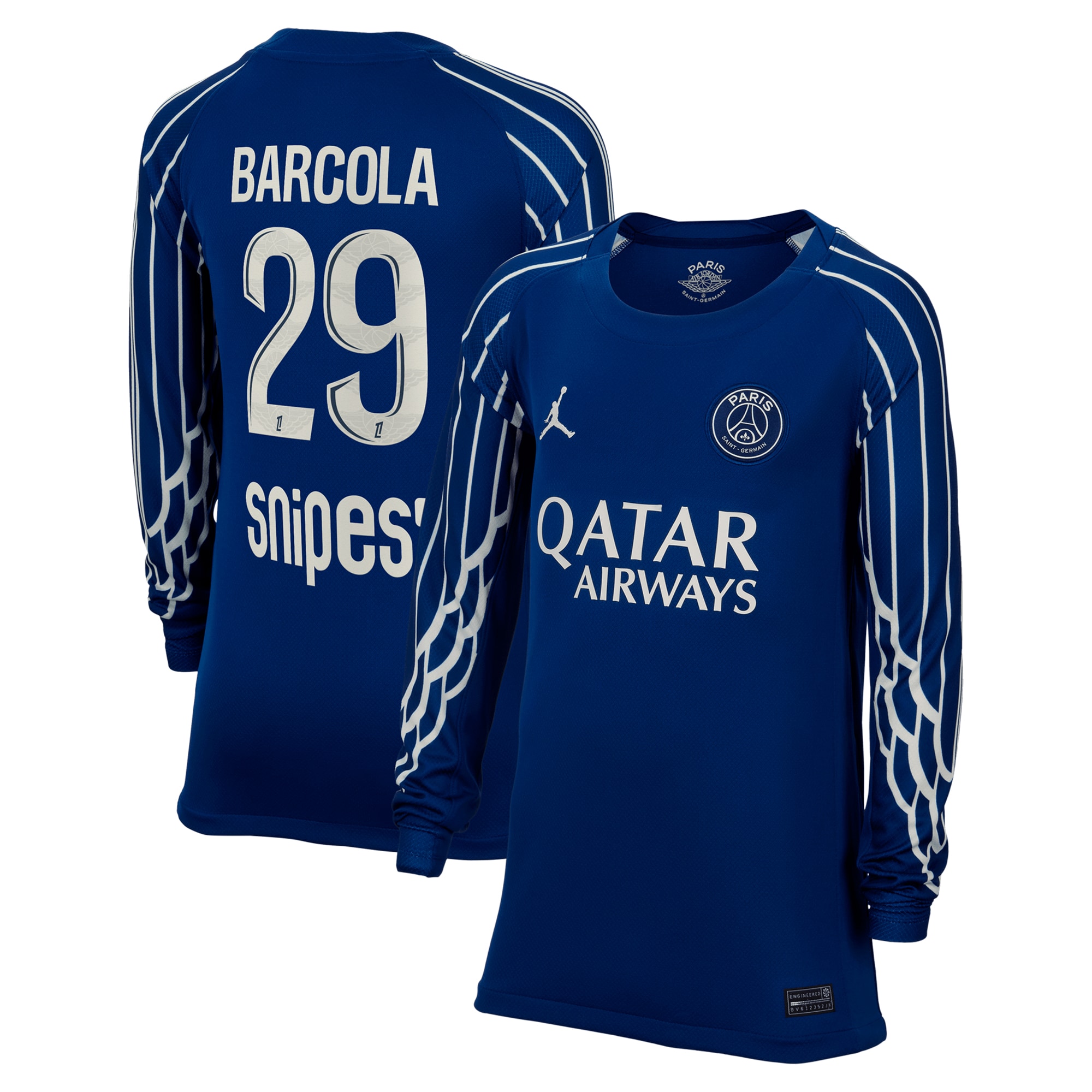 psg jordan fourth stadium shirt 2024-25 – long sleeve – kids with barcola 29 printing Kits Collection | Shop PSG Gear
