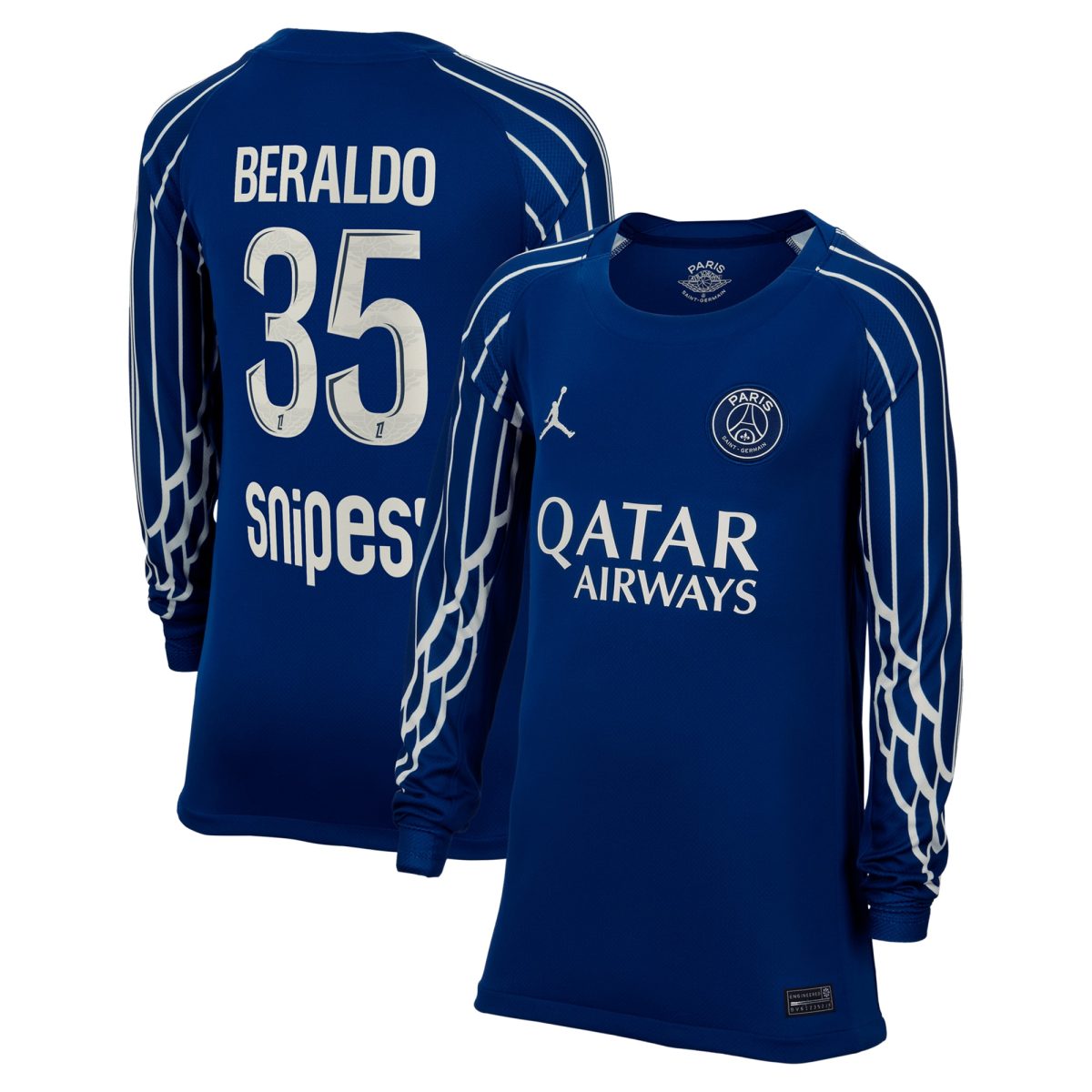 psg jordan fourth stadium shirt 2024-25 – long sleeve – kids with beraldo 35 printing Kits Collection | Shop PSG Gear