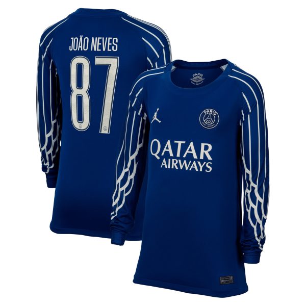 psg jordan fourth stadium shirt 2024-25 – long sleeve – kids with cup printing joao neves 87 Kits Collection | Shop PSG Gear