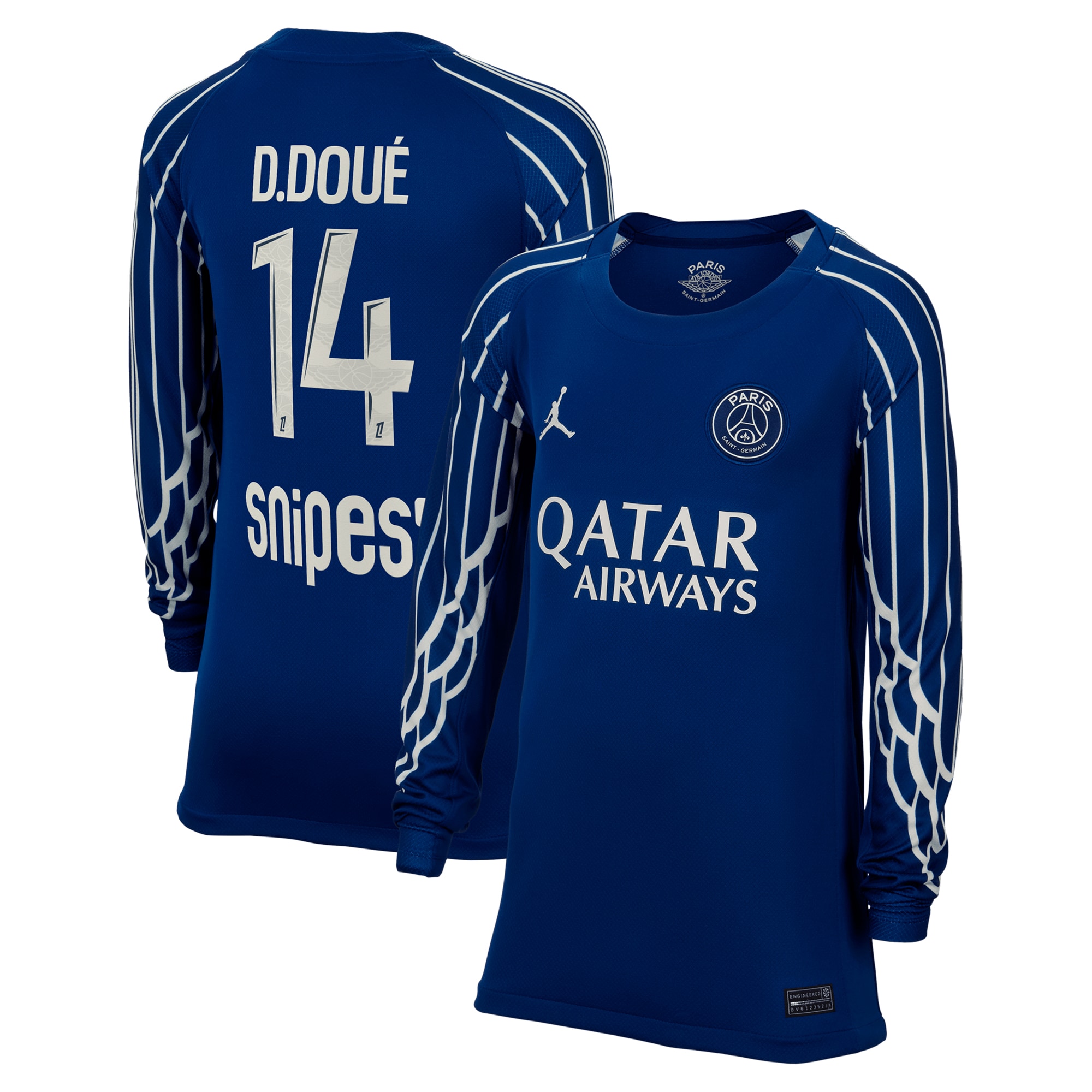 psg jordan fourth stadium shirt 2024-25 – long sleeve – kids with d.doue 14 printing Kits Collection | Shop PSG Gear