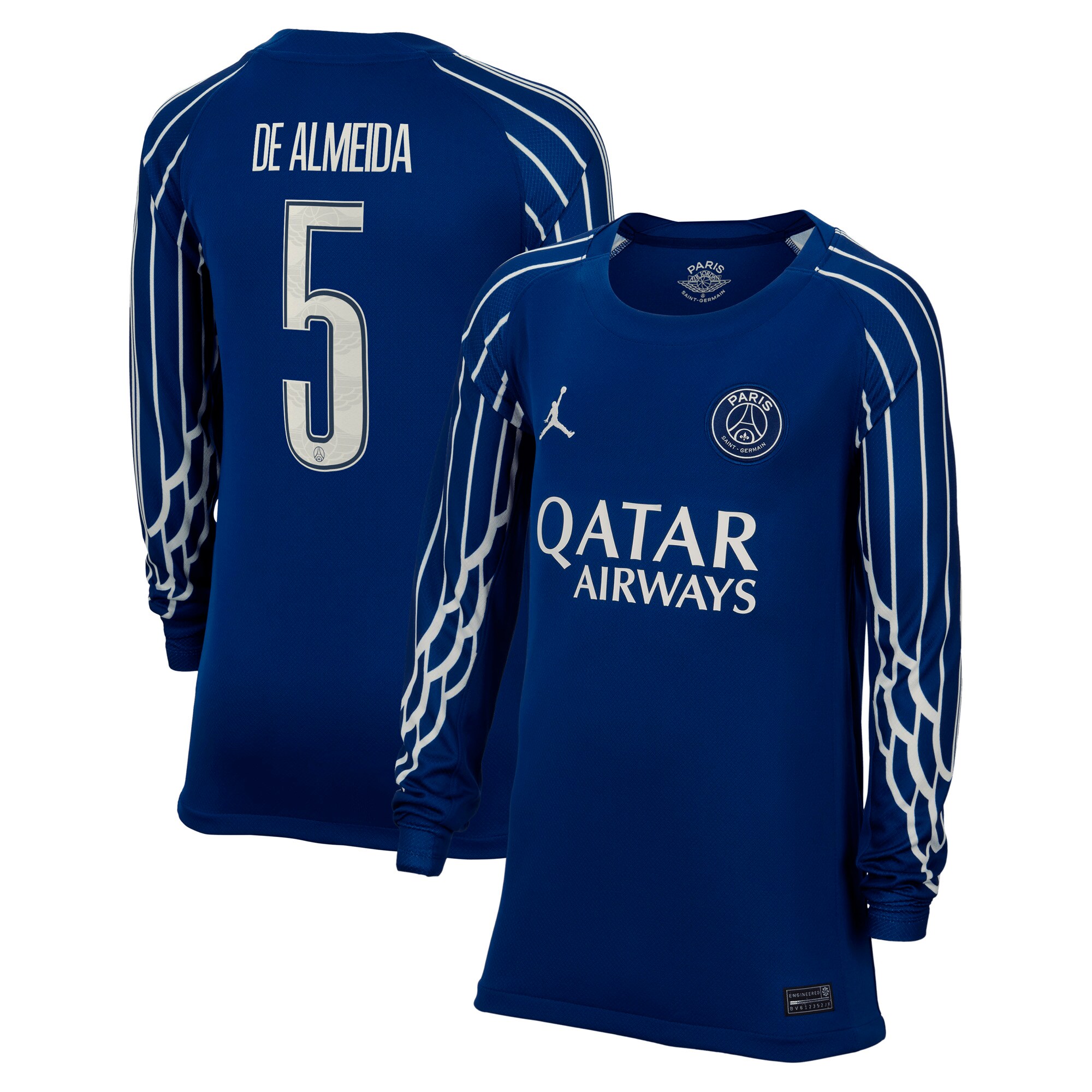 psg jordan fourth stadium shirt 2024-25 – long sleeve – kids with de almeida 5 printing Kits Collection | Shop PSG Gear