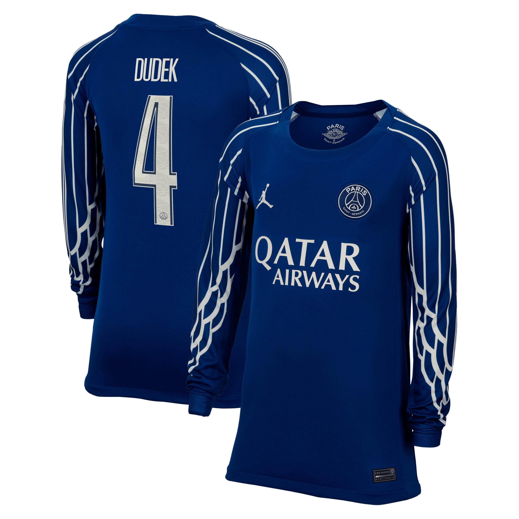 psg jordan fourth stadium shirt 2024-25 – long sleeve – kids with dudek 4 printing Kits Collection | Shop PSG Gear