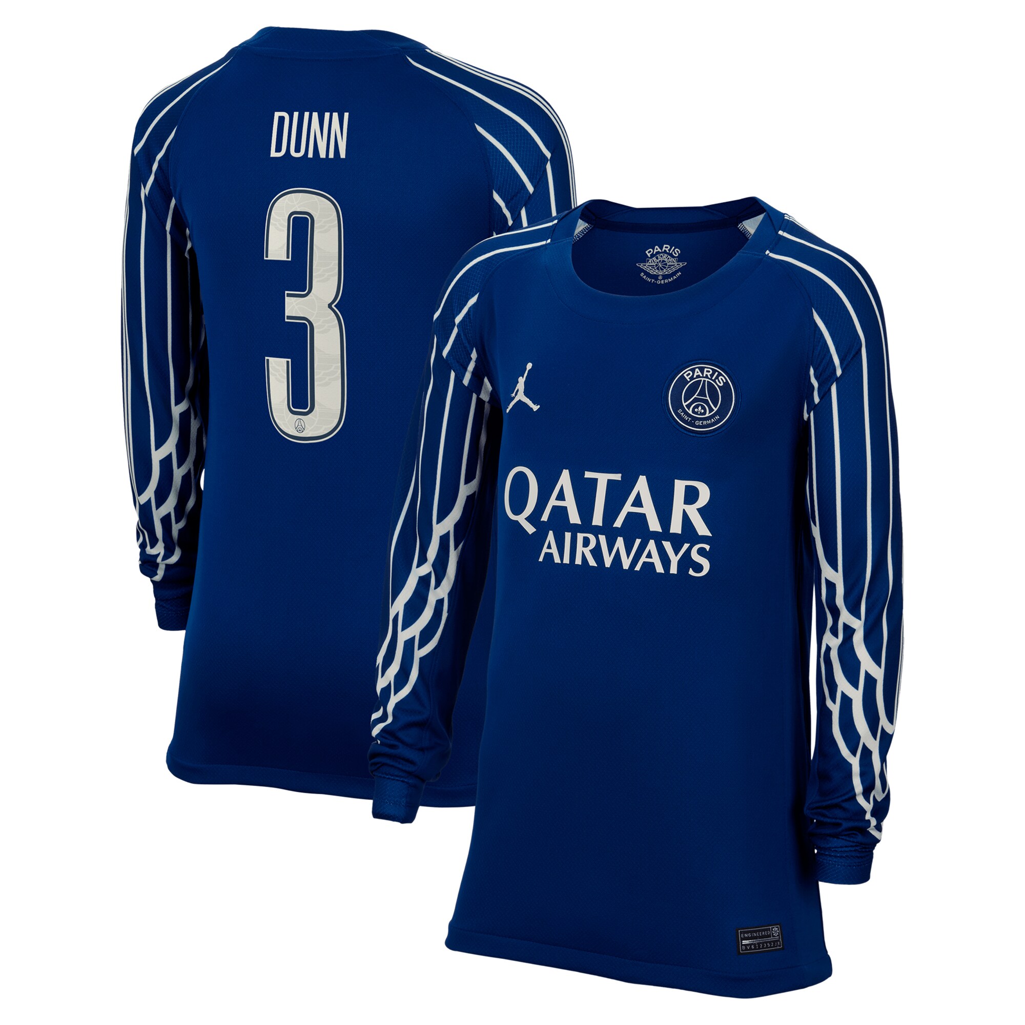 psg jordan fourth stadium shirt 2024-25 – long sleeve – kids with dunn 3 printing Kits Collection | Shop PSG Gear