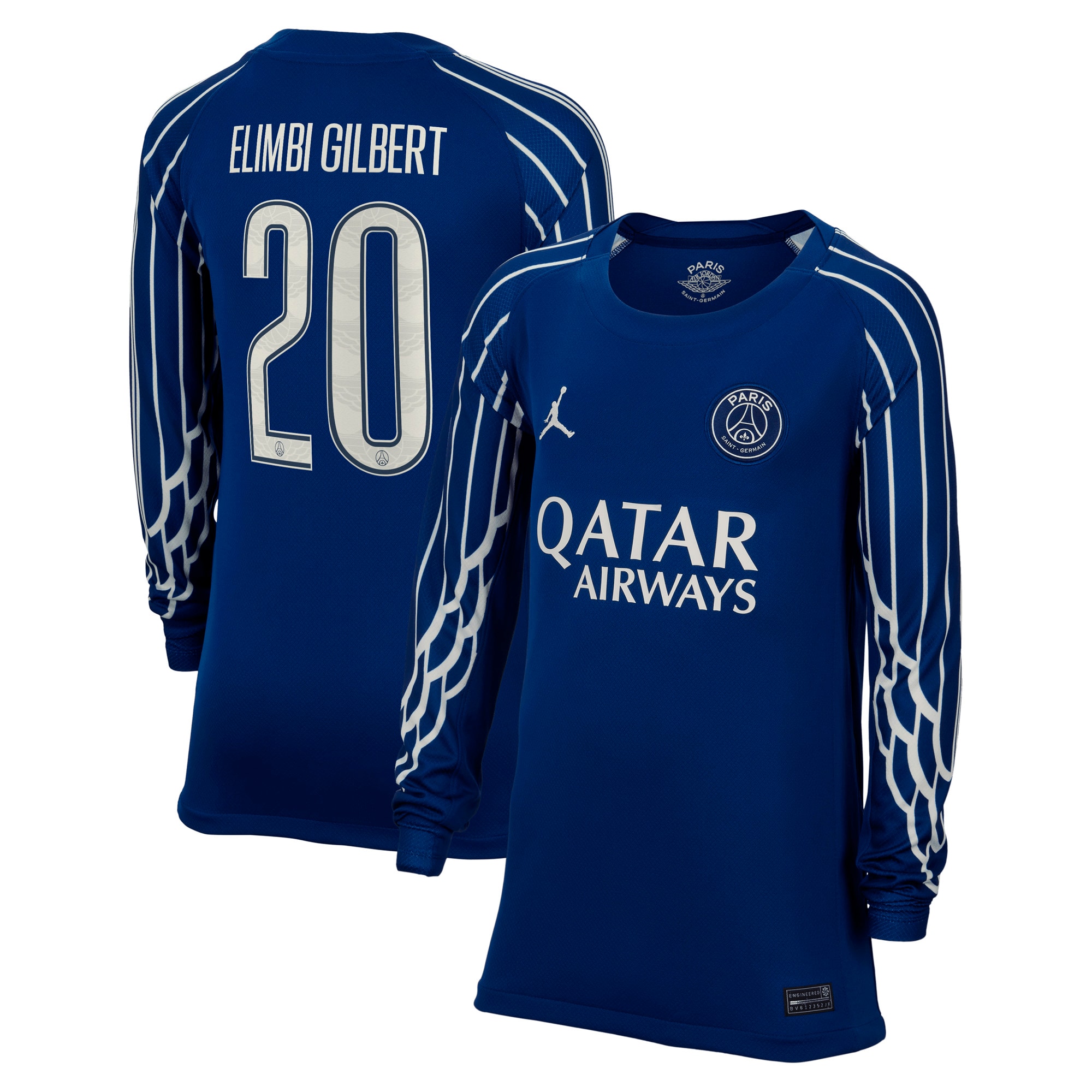 psg jordan fourth stadium shirt 2024-25 – long sleeve – kids with elimbi gilbert 20 printing Kits Collection | Shop PSG Gear