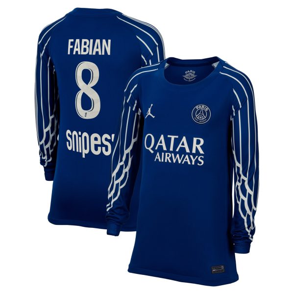 psg jordan fourth stadium shirt 2024-25 – long sleeve – kids with fabian 8 printing Kits Collection | Shop PSG Gear