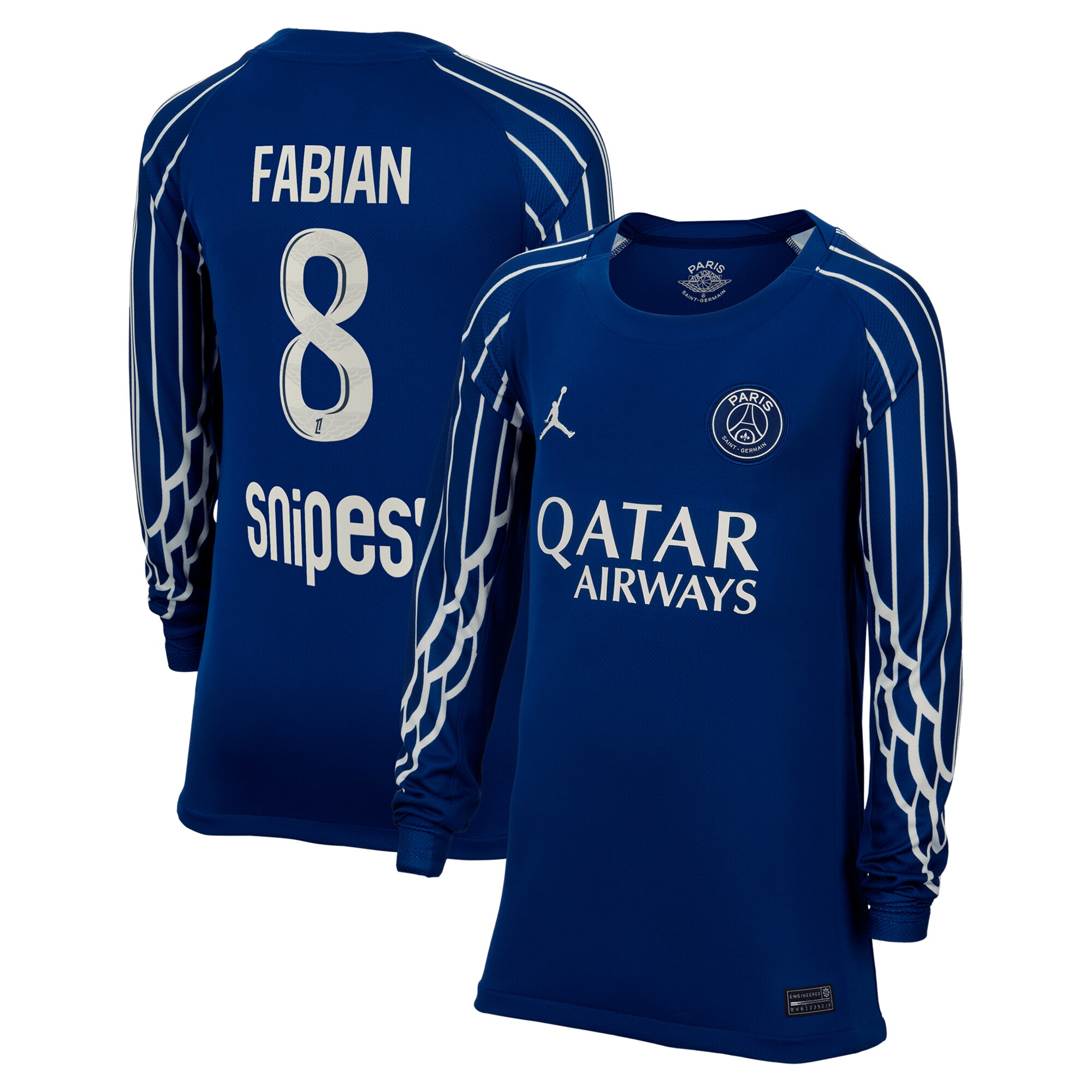 psg jordan fourth stadium shirt 2024-25 – long sleeve – kids with fabian 8 printing Kits Collection | Shop PSG Gear