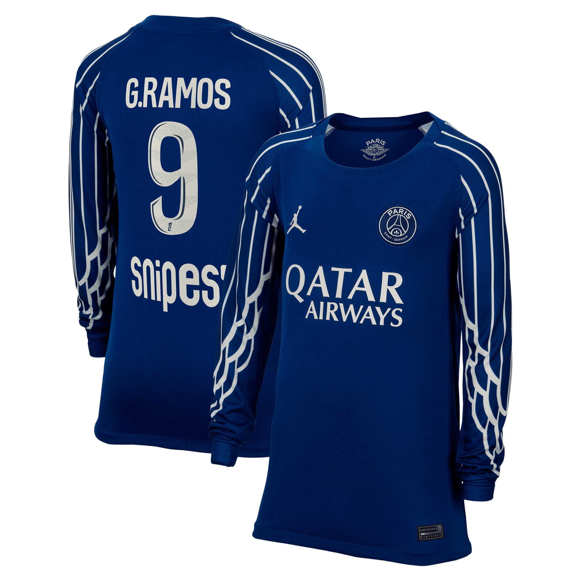 psg jordan fourth stadium shirt 2024-25 – long sleeve – kids with g.ramos 9 printing Kits Collection | Shop PSG Gear