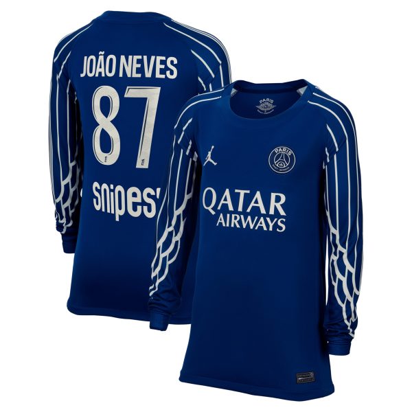 psg jordan fourth stadium shirt 2024-25 – long sleeve – kids with joao neves 87 printing Kits Collection | Shop PSG Gear