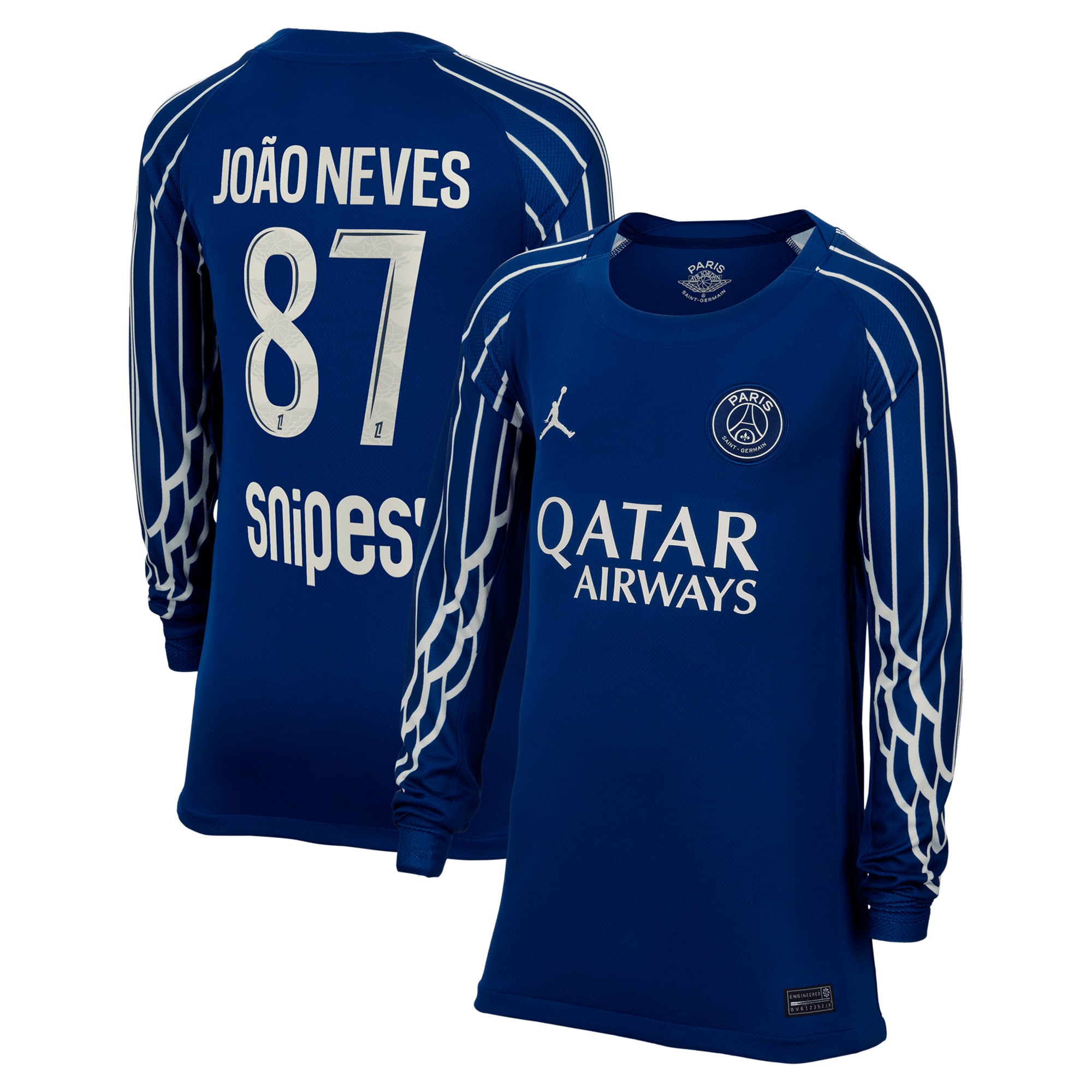 psg jordan fourth stadium shirt 2024-25 – long sleeve – kids with joao neves 87 printing Kits Collection | Shop PSG Gear