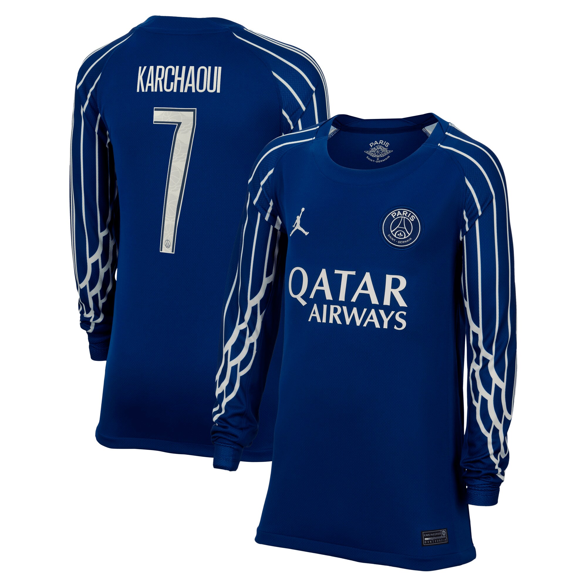 psg jordan fourth stadium shirt 2024-25 – long sleeve – kids with karchaoui 7 printing Kits Collection | Shop PSG Gear