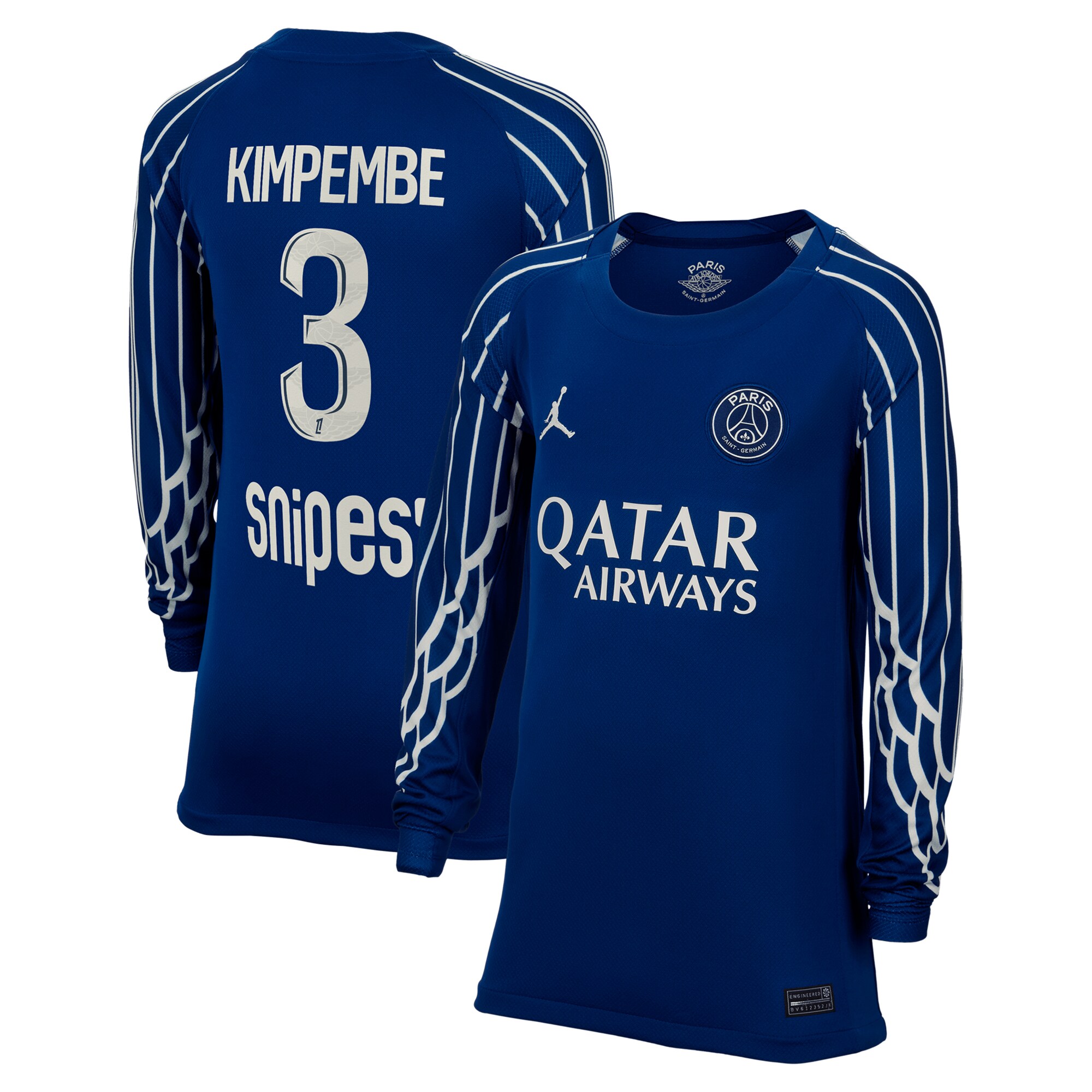 psg jordan fourth stadium shirt 2024-25 – long sleeve – kids with kimpembe 3 printing Kits Collection | Shop PSG Gear