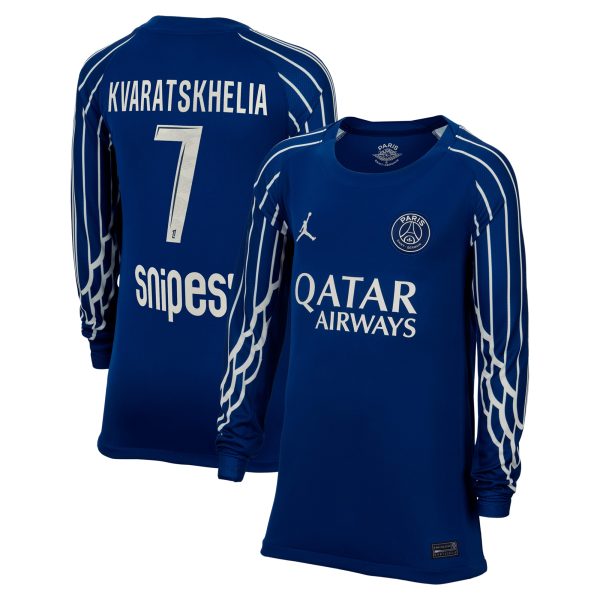 psg jordan fourth stadium shirt 2024-25 – long sleeve – kids with kvaratskhelia 7 printing Kits Collection | Shop PSG Gear