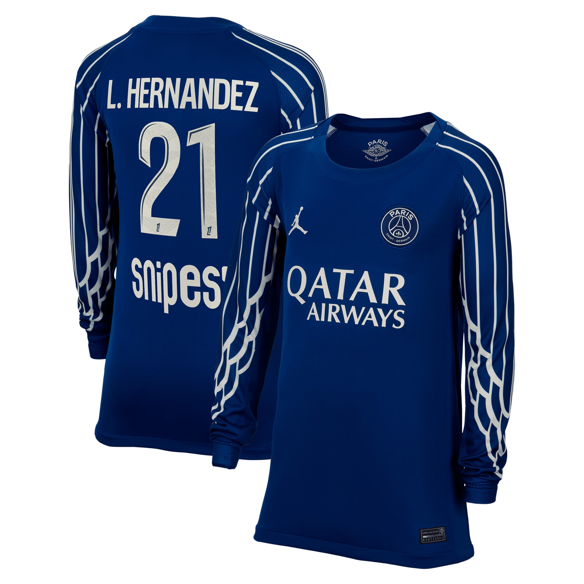 psg jordan fourth stadium shirt 2024-25 – long sleeve – kids with l.hernandez 21 printing Kits Collection | Shop PSG Gear