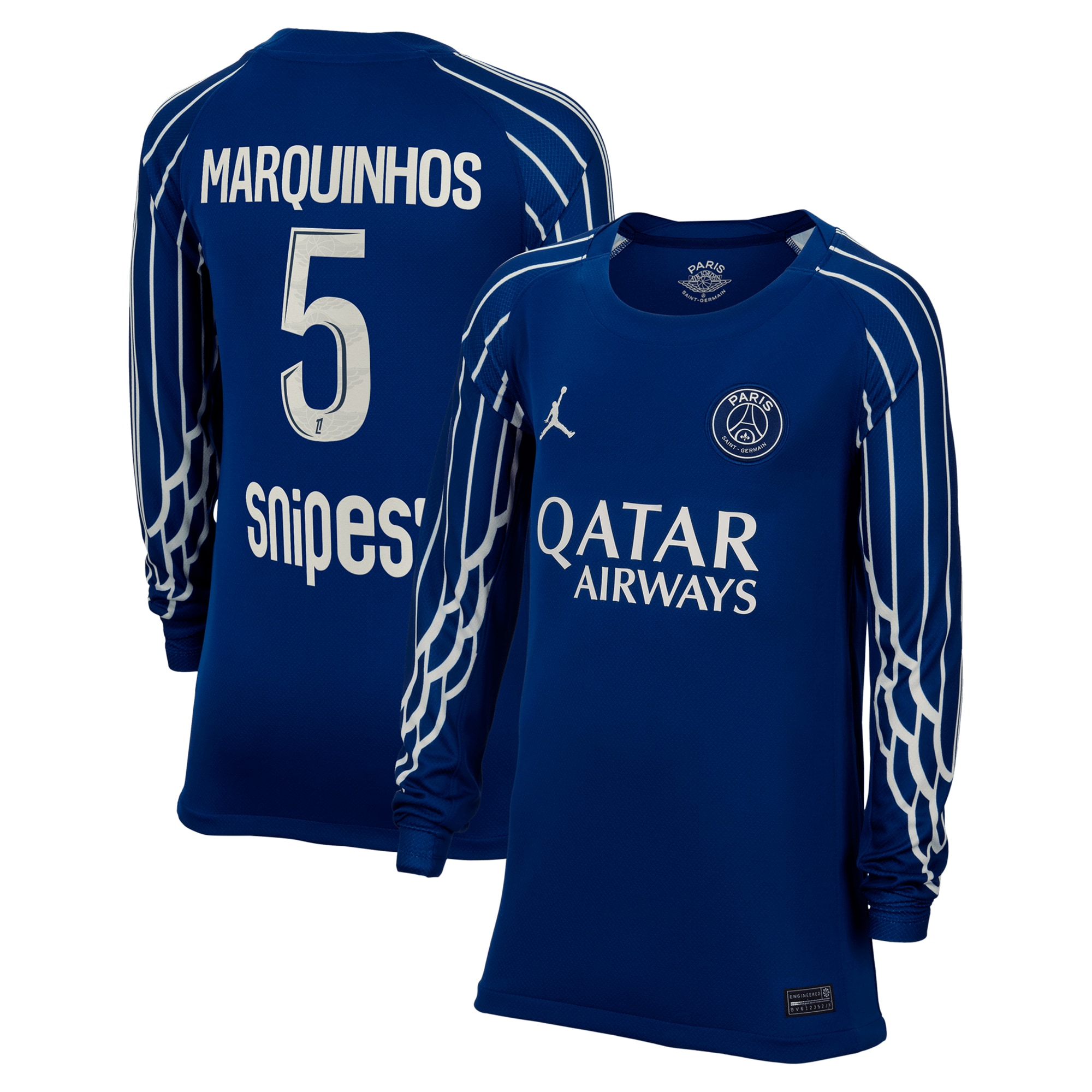 psg jordan fourth stadium shirt 2024-25 – long sleeve – kids with marquinhos 5 printing Kits Collection | Shop PSG Gear