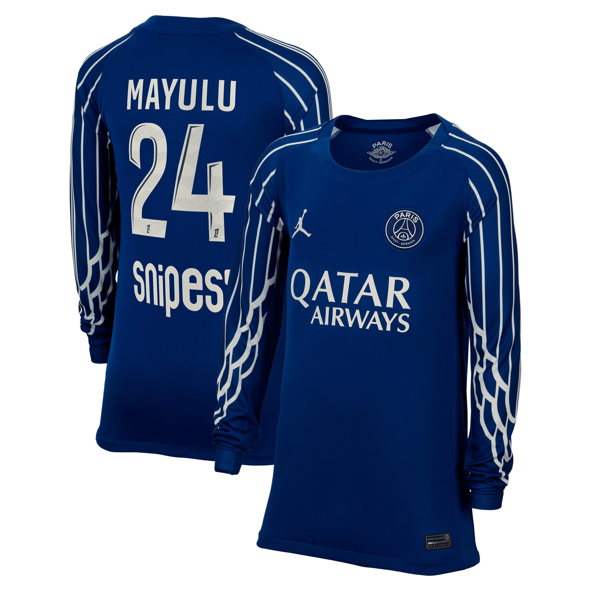 psg jordan fourth stadium shirt 2024-25 – long sleeve – kids with mayulu 24 printing Kits Collection | Shop PSG Gear