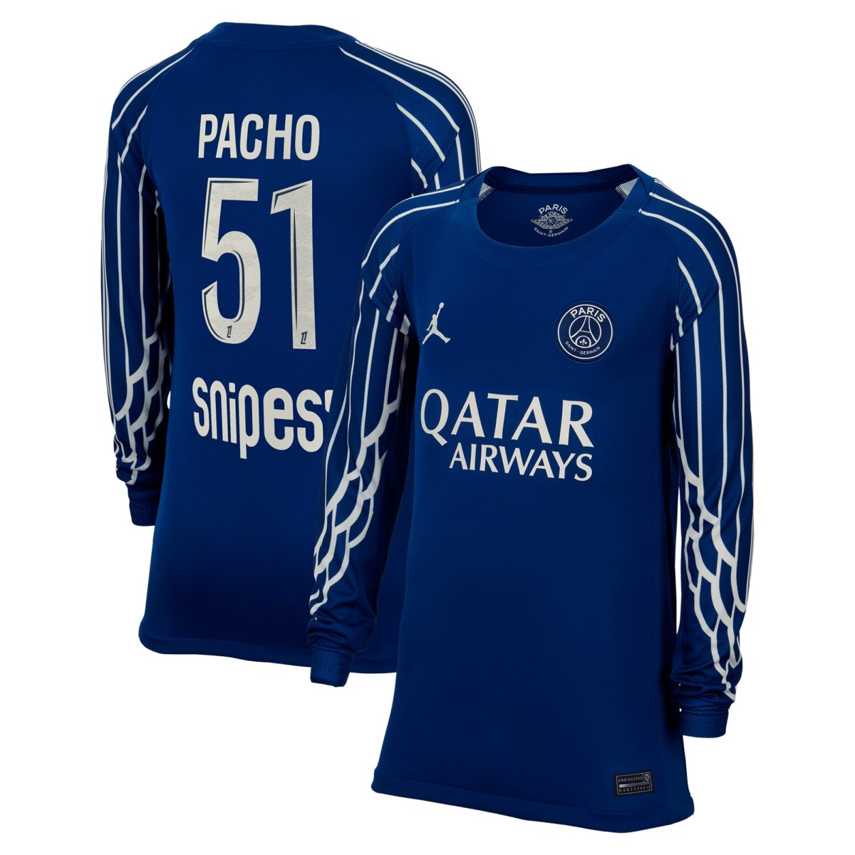 psg jordan fourth stadium shirt 2024-25 – long sleeve – kids with pacho 51 printing Kits Collection | Shop PSG Gear