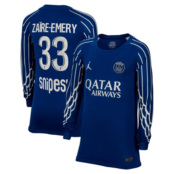 psg jordan fourth stadium shirt 2024-25 – long sleeve – kids with zaire-emery 33 printing Kits Collection | Shop PSG Gear