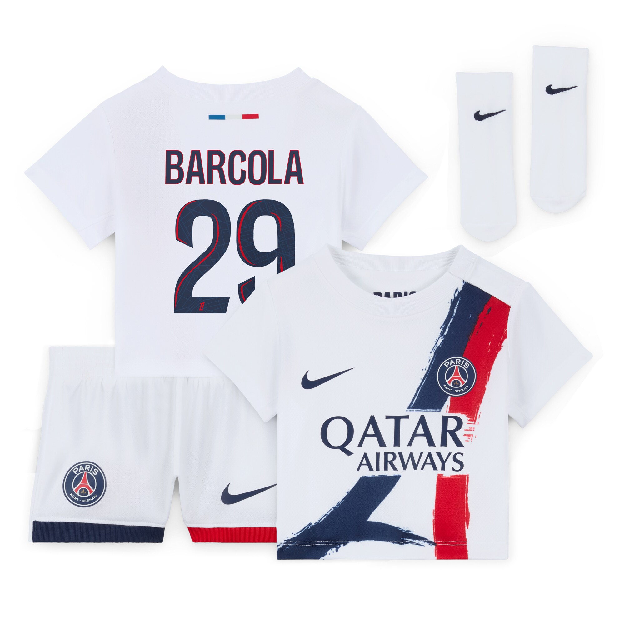 psg nike away stadium kit 2024-2025 – infants with barcola 29 printing Kits Collection | Shop PSG Gear