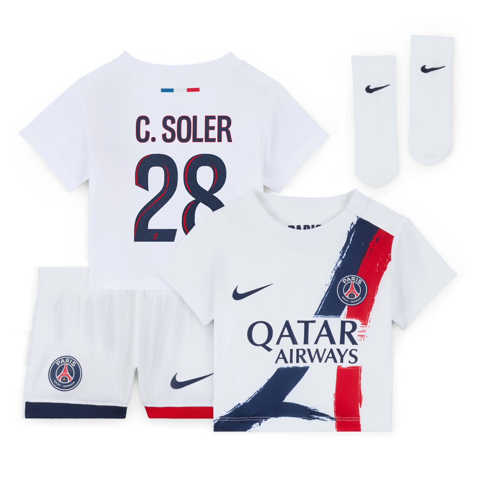 psg nike away stadium kit 2024-2025 – infants with c. soler 28 printing Kits Collection | Shop PSG Gear