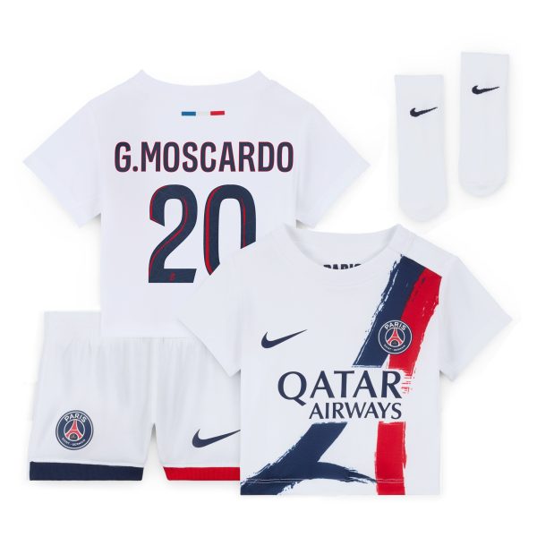 psg nike away stadium kit 2024-2025 – infants with g.moscardo 20 printing Kits Collection | Shop PSG Gear