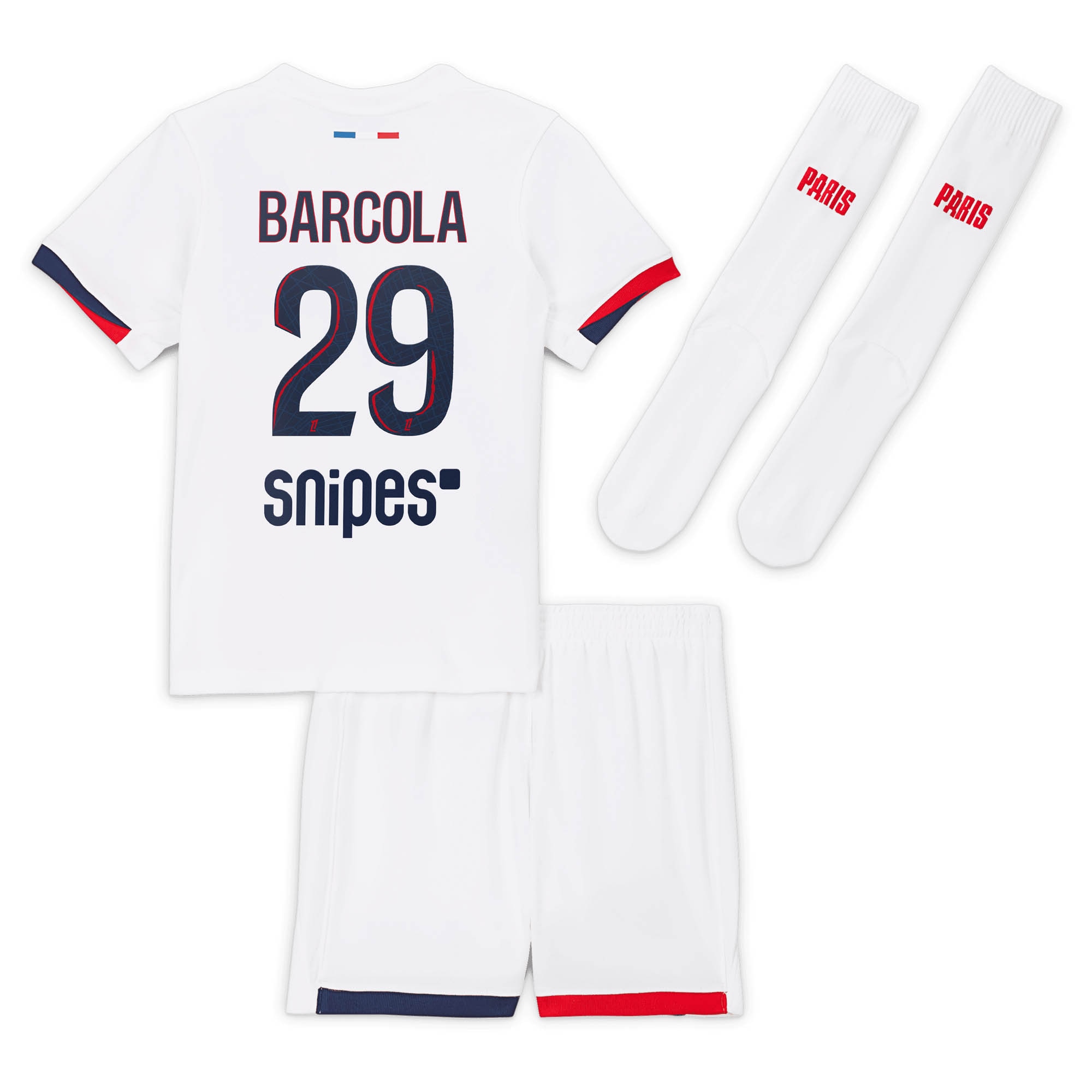 psg nike away stadium kit 2024-2025 – little kids with barcola 29 printing Kits Collection | Shop PSG Gear