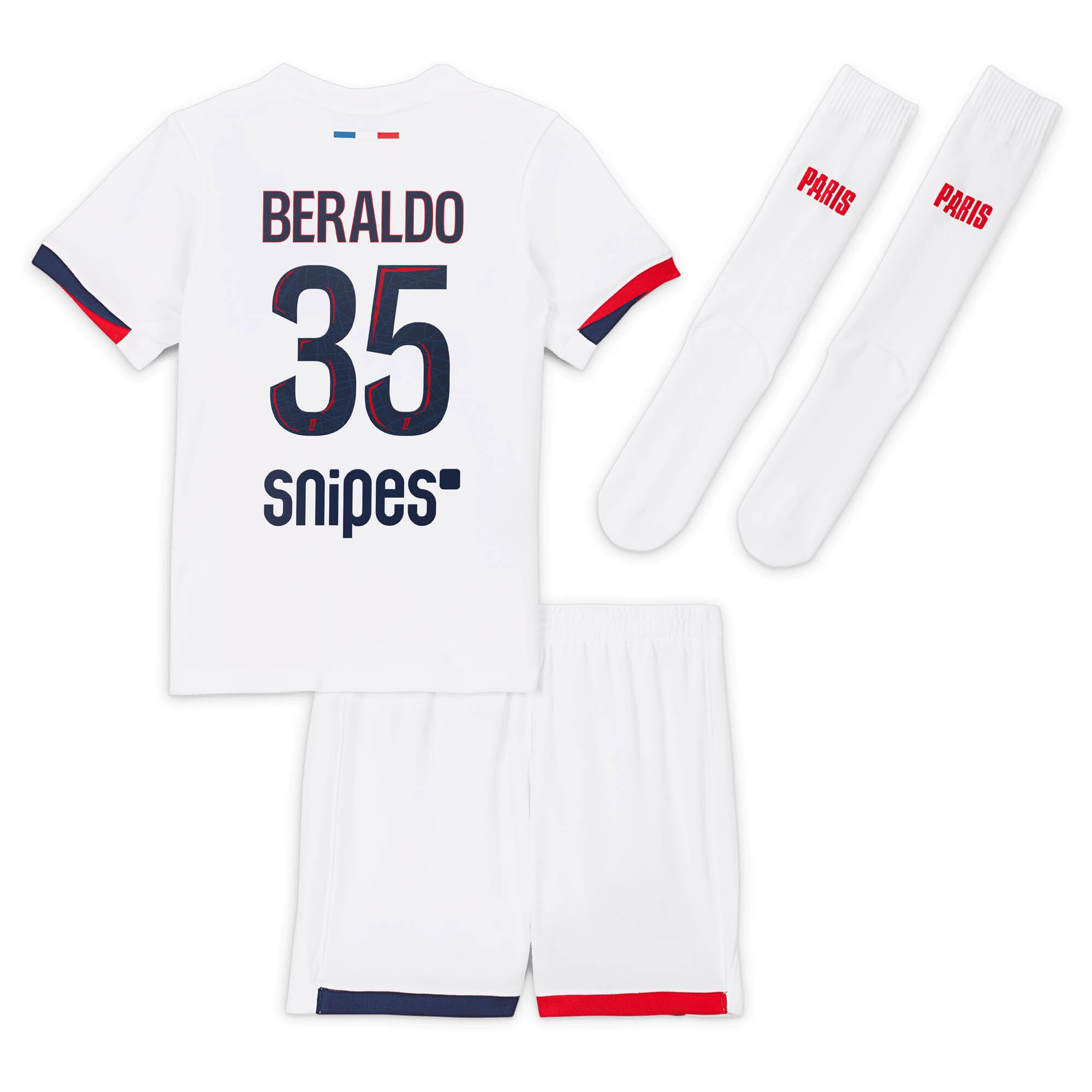 psg nike away stadium kit 2024-2025 – little kids with beraldo 35 printing Kits Collection | Shop PSG Gear