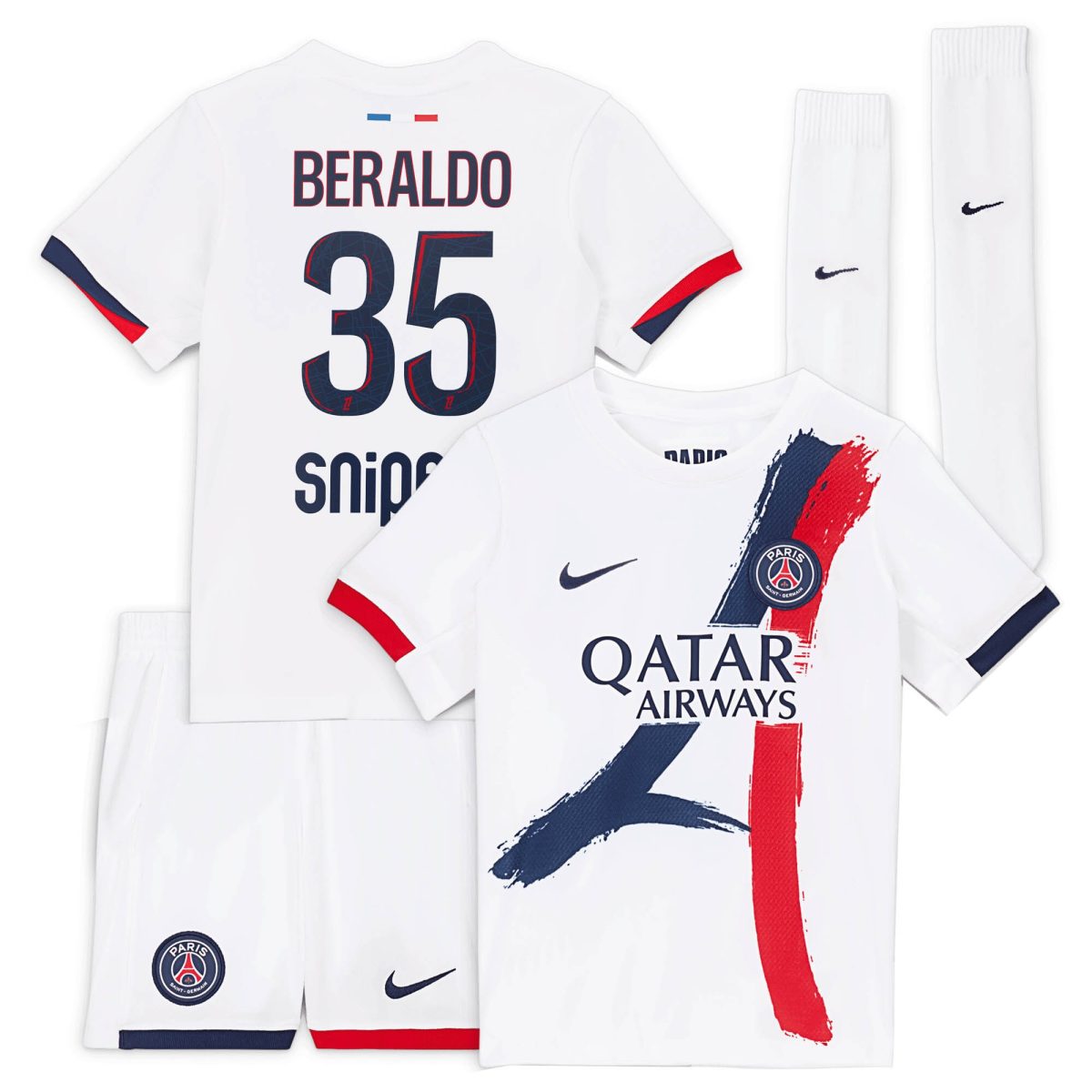 psg nike away stadium kit 2024-2025 – little kids with beraldo 35 printing Kits Collection | Shop PSG Gear