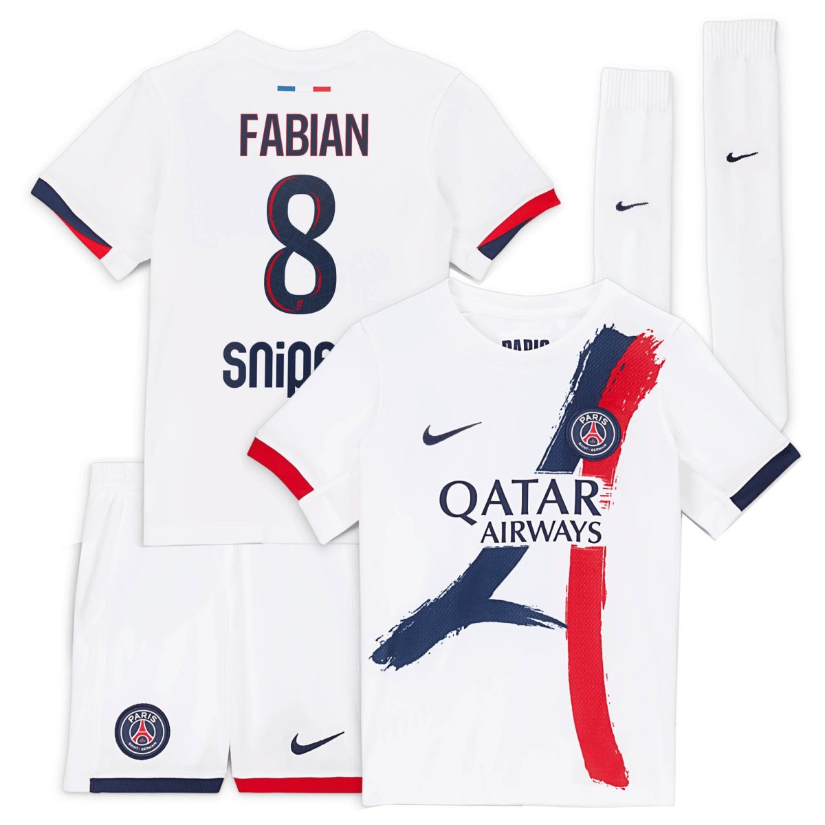 psg nike away stadium kit 2024-2025 – little kids with fabian 8 printing Kits Collection | Shop PSG Gear