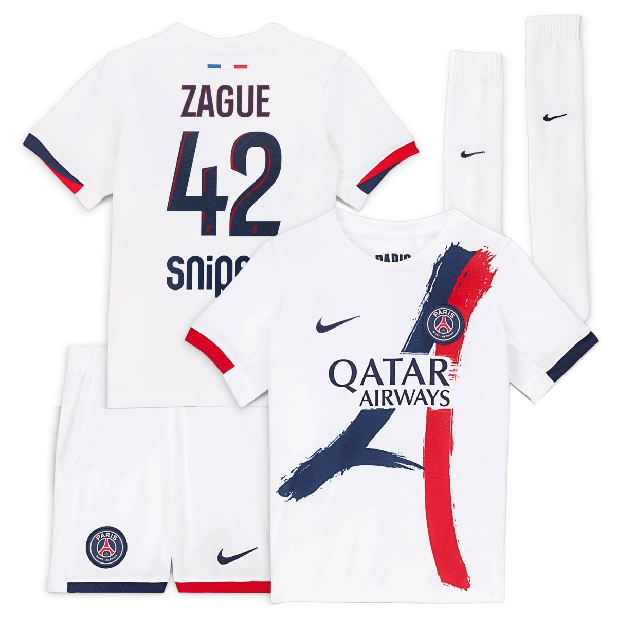 psg nike away stadium kit 2024-2025 – little kids with zague 42 printing Kits Collection | Shop PSG Gear
