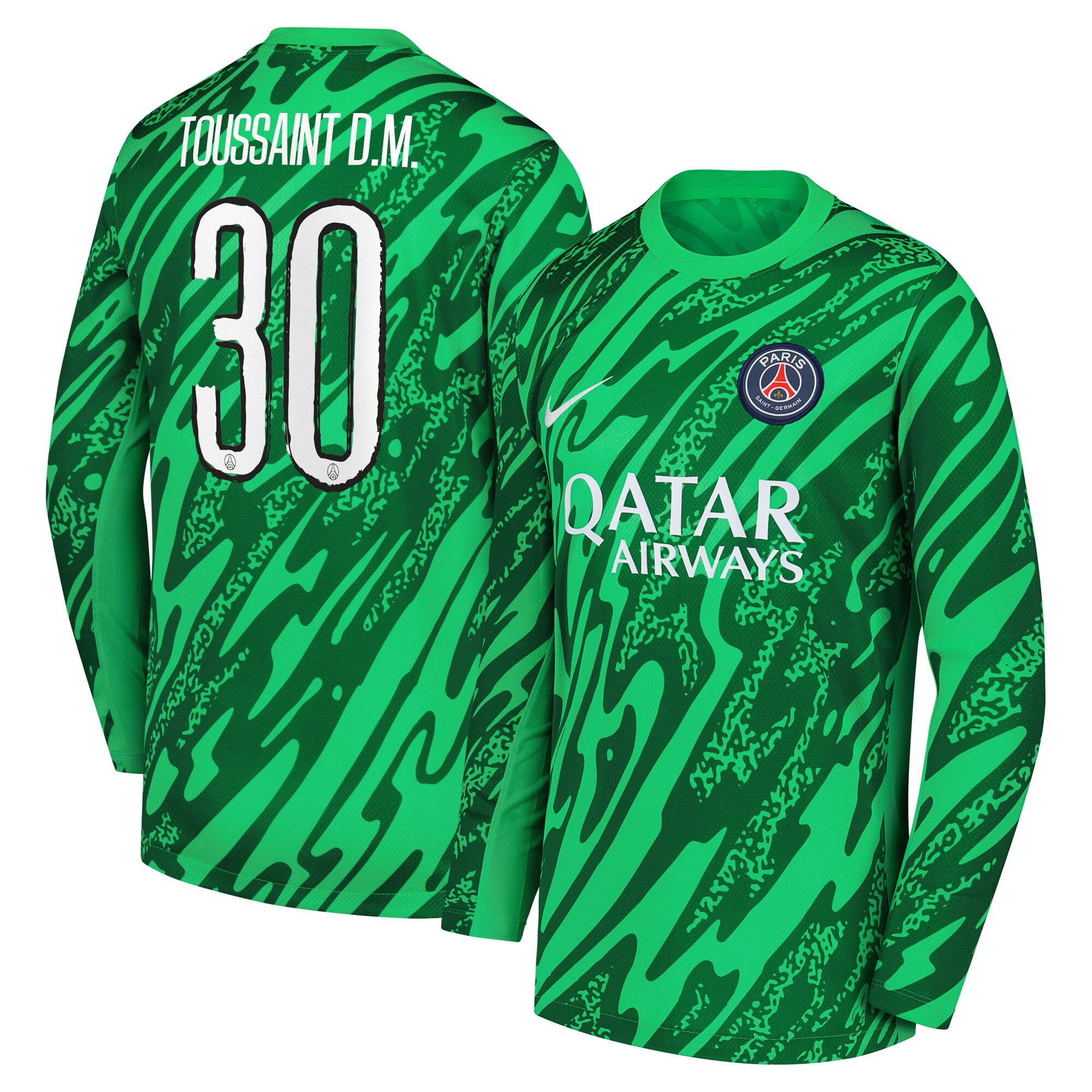 psg nike goalkeeper stadium shirt 2024-25 – kids with toussaint d.m 30 printing Kits Collection | Shop PSG Gear