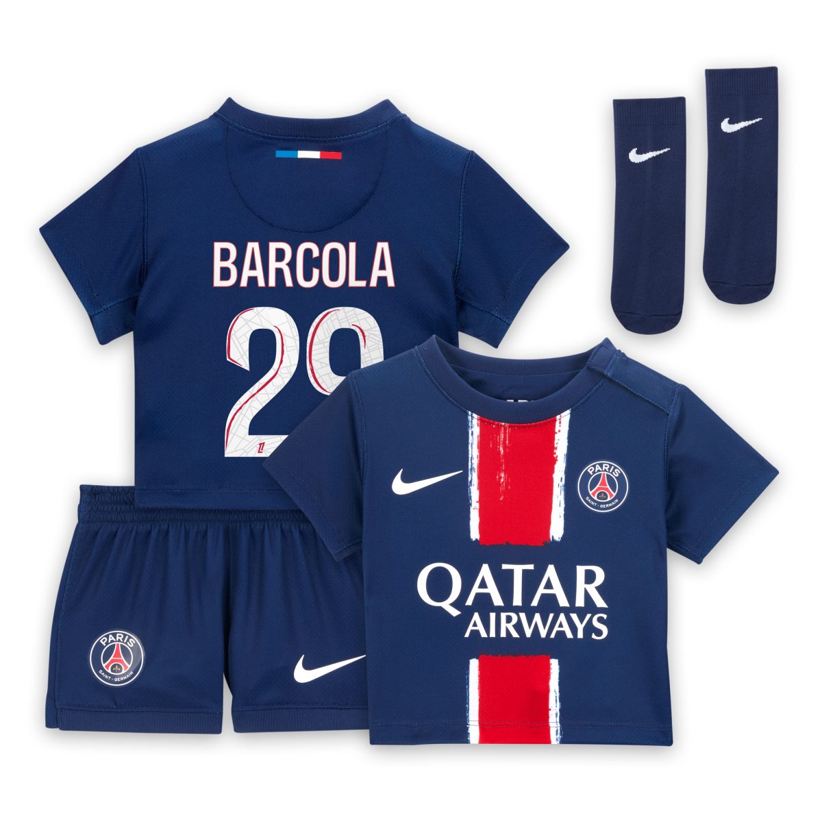 psg nike home mini kit 2024-25 – infants with barcola 29 printing Kits Collection | Shop PSG Gear