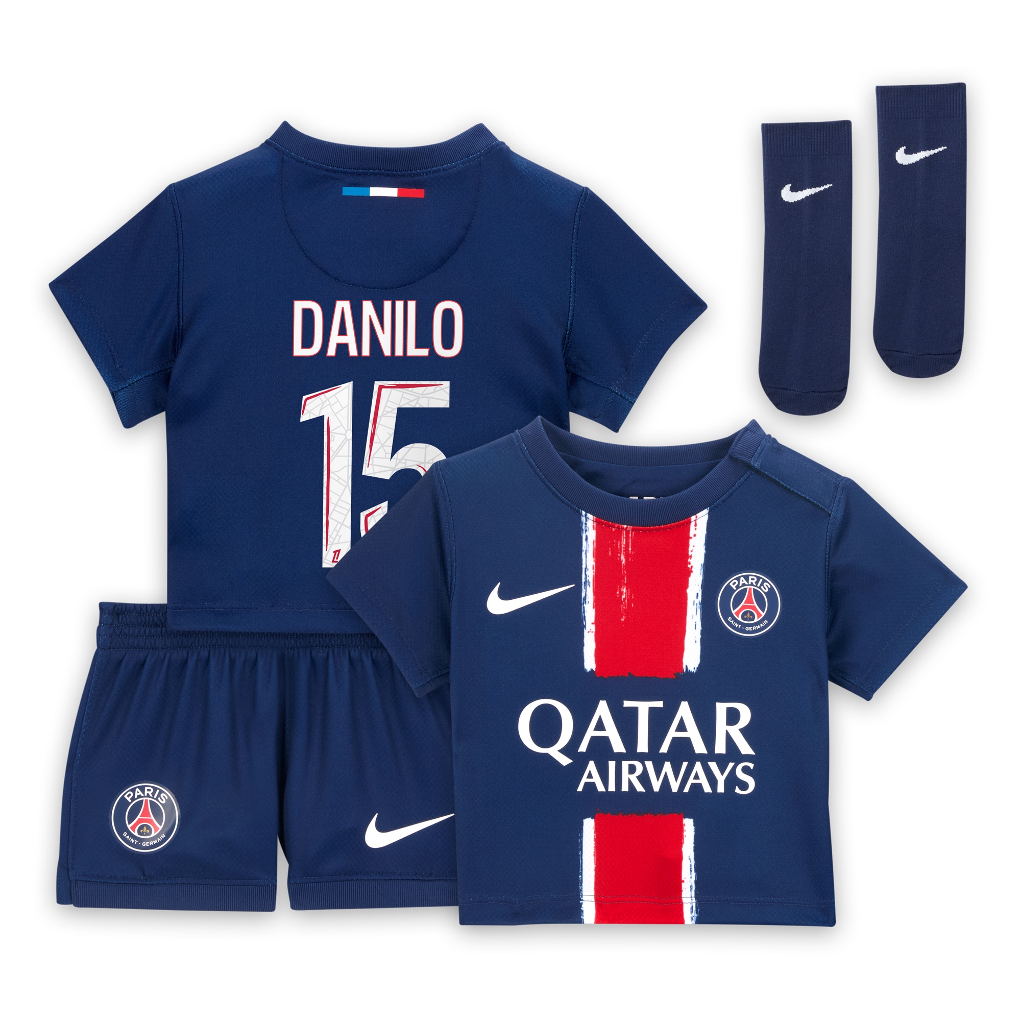 psg nike home mini kit 2024-25 – infants with danilo 15 printing Kits Collection | Shop PSG Gear