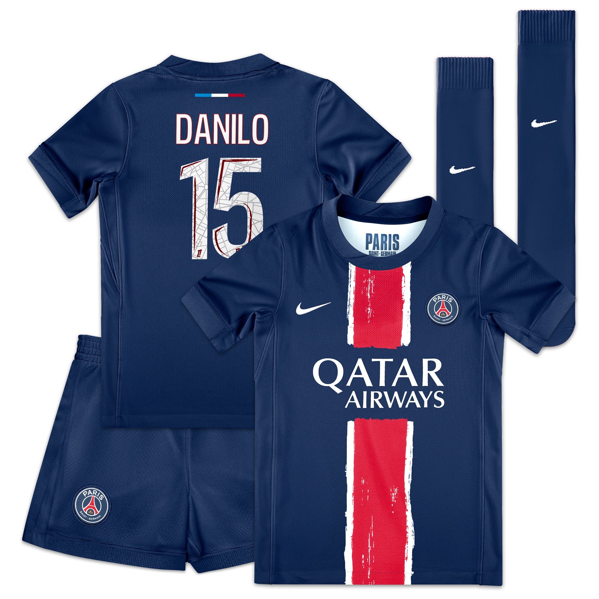 psg nike home mini kit 2024-25 – little kids with danilo 15 printing Kits Collection | Shop PSG Gear