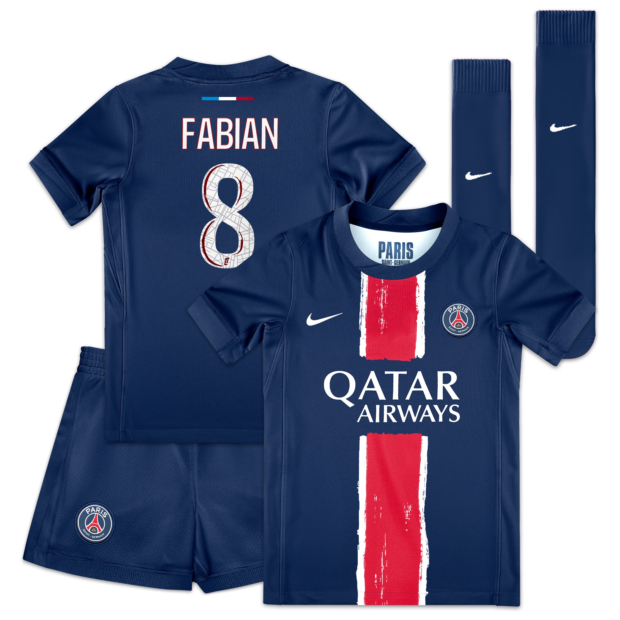 psg nike home mini kit 2024-25 – little kids with fabian 8 printing Kits Collection | Shop PSG Gear